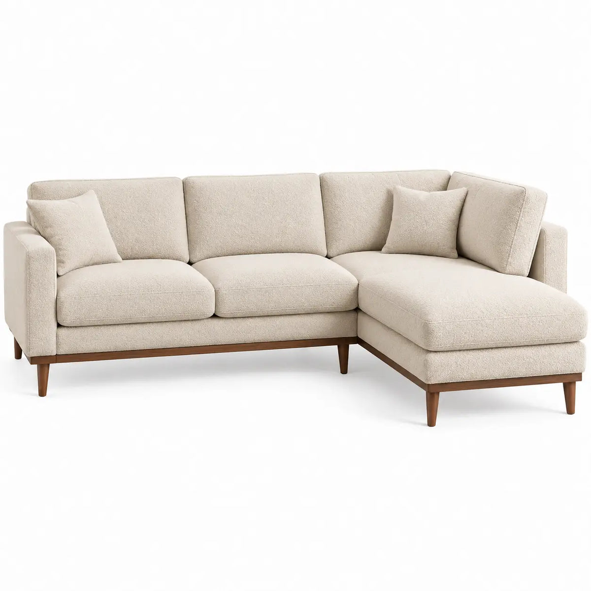 Sofá esquinero tapizado con patas elevadas, beige y marrón